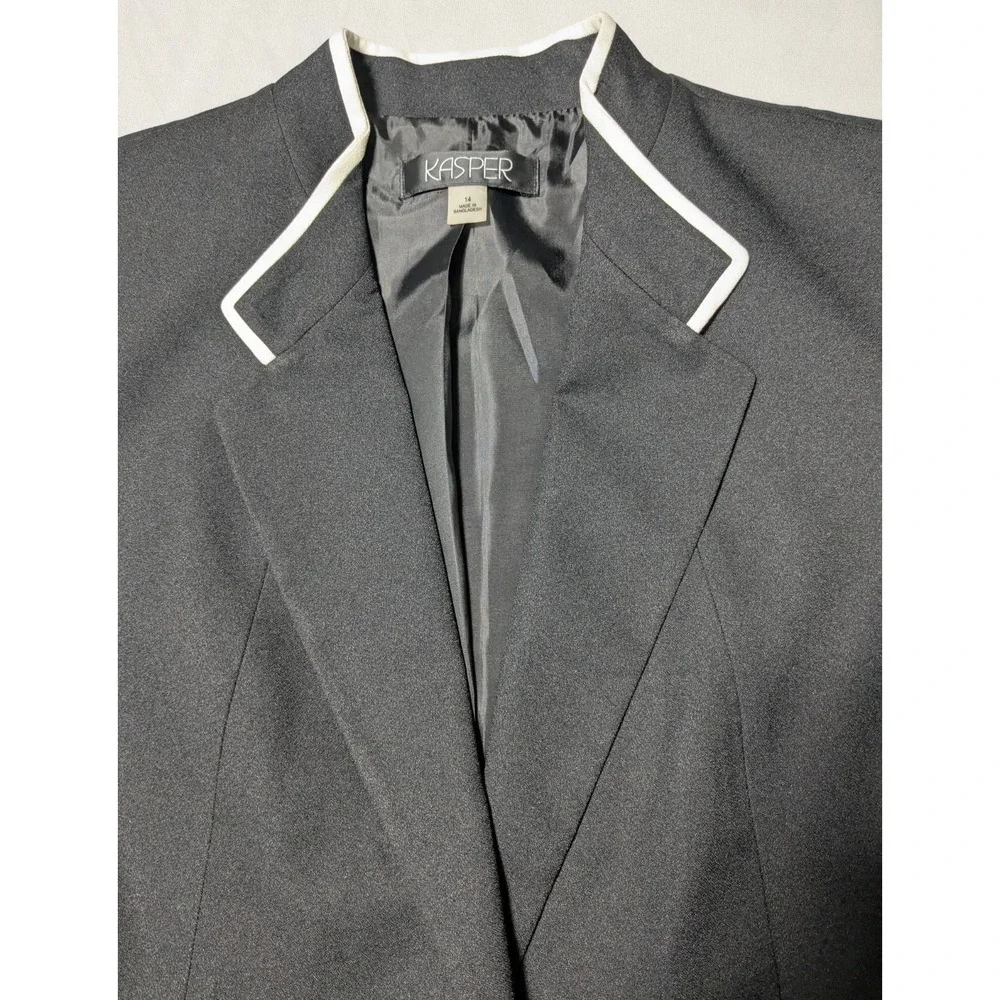 KASPER Women Size 14 Black Vanilla Ice One-Button Blazer‎ NEW